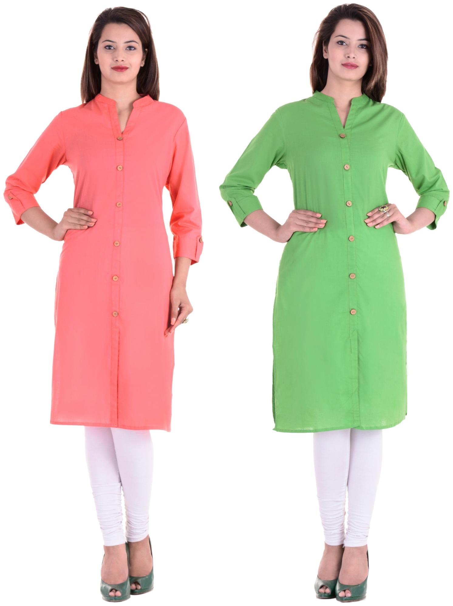 

CHINMAYA Women Pink Green Solid Straight Kurti