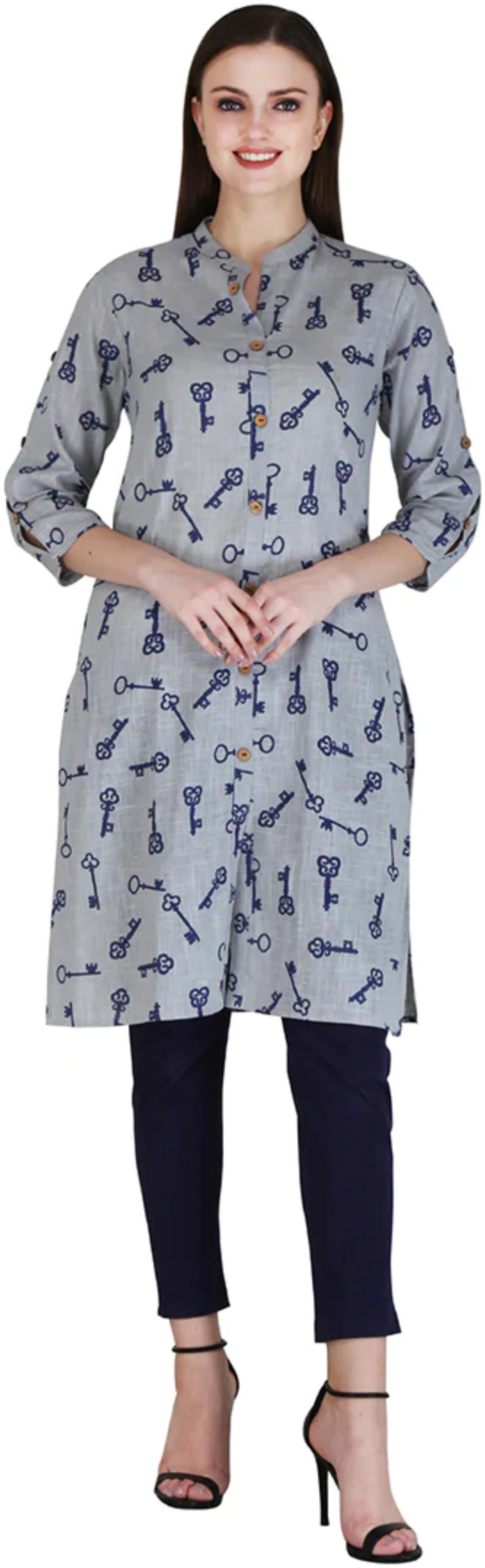 

CHINMAYA Women Grey Printed Straight Kurta