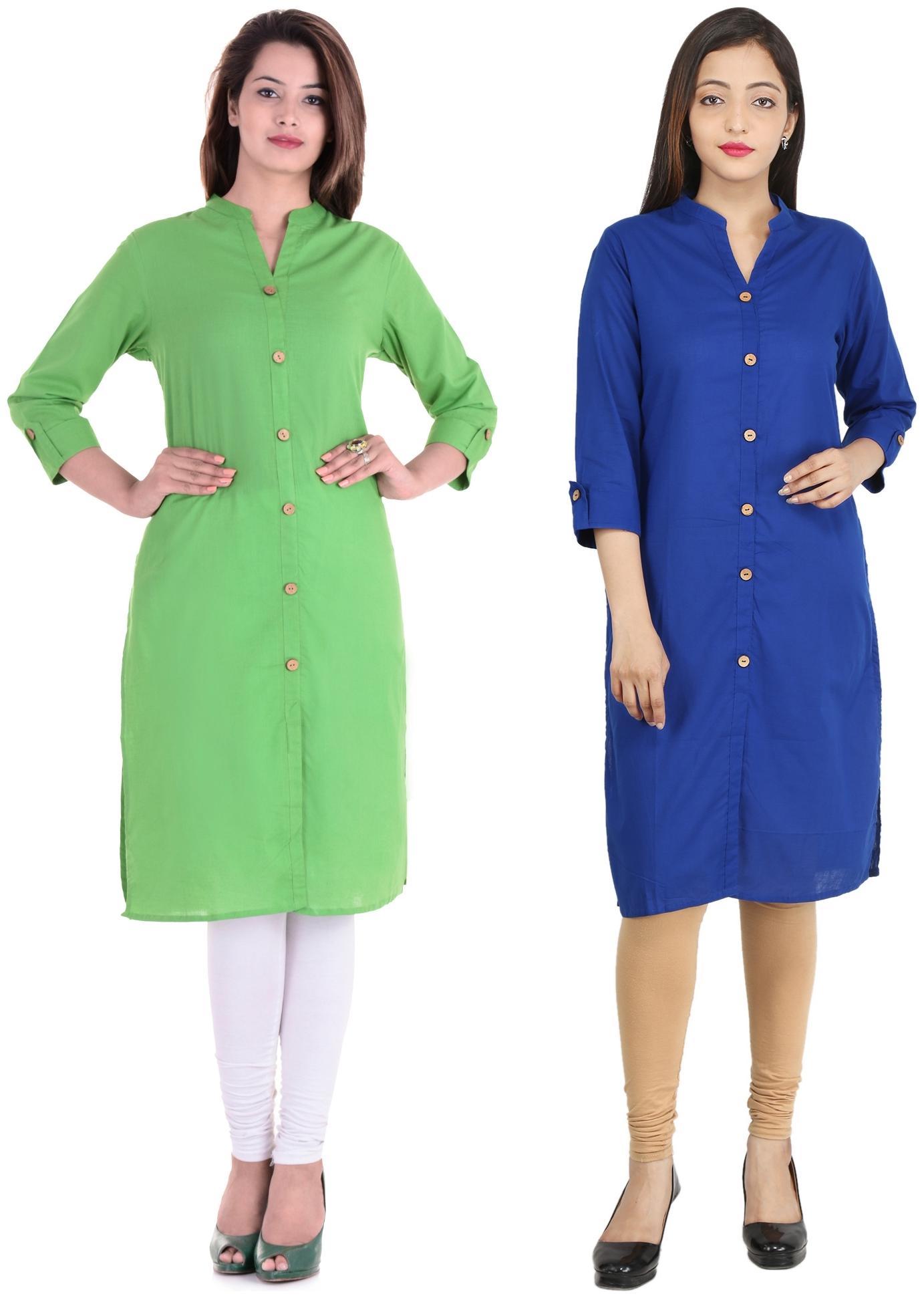 

CHINMAYA Women Green Navy Blue Solid Straight Kurti
