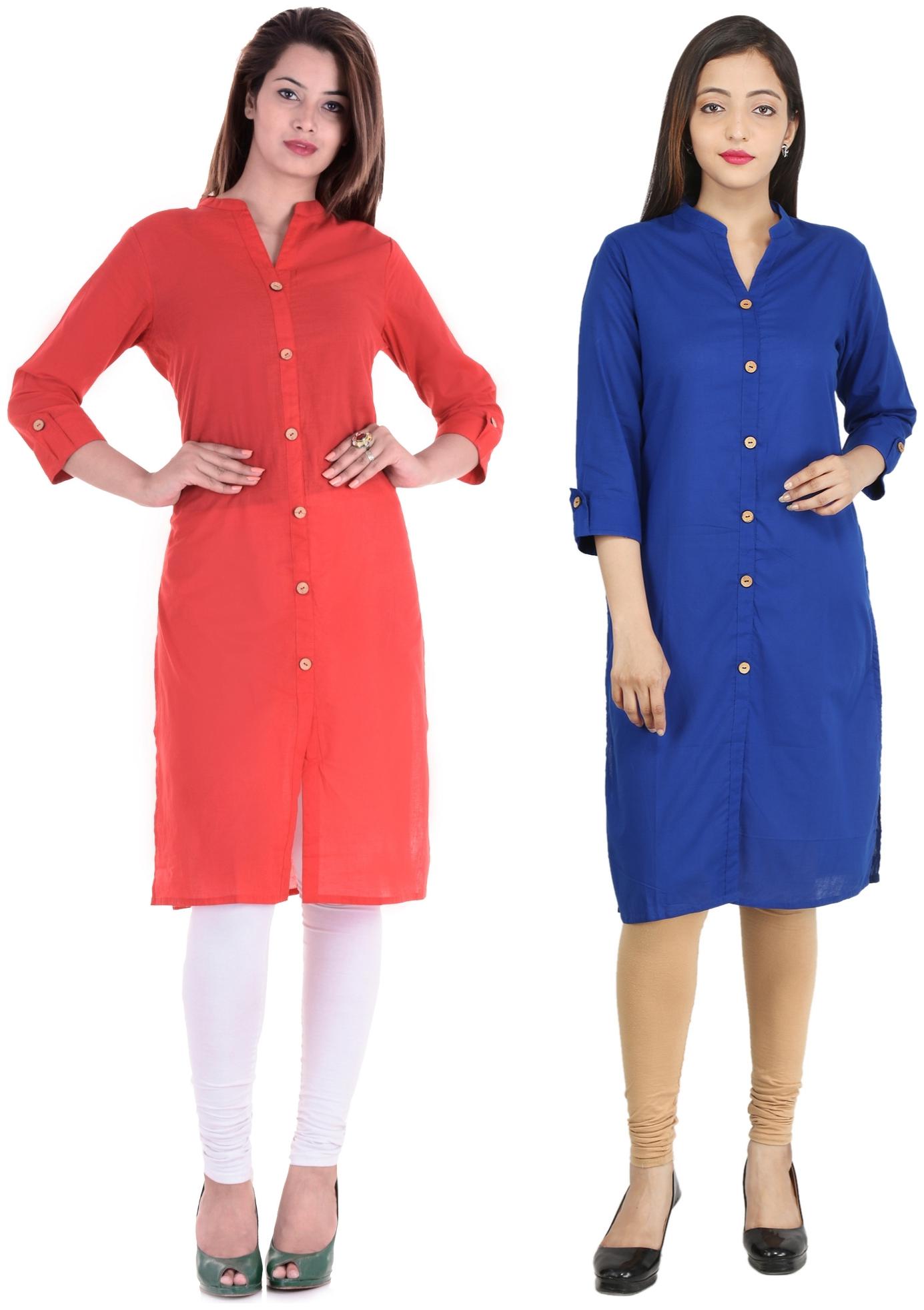 

CHINMAYA Women Red Navy Blue Solid Straight Kurti