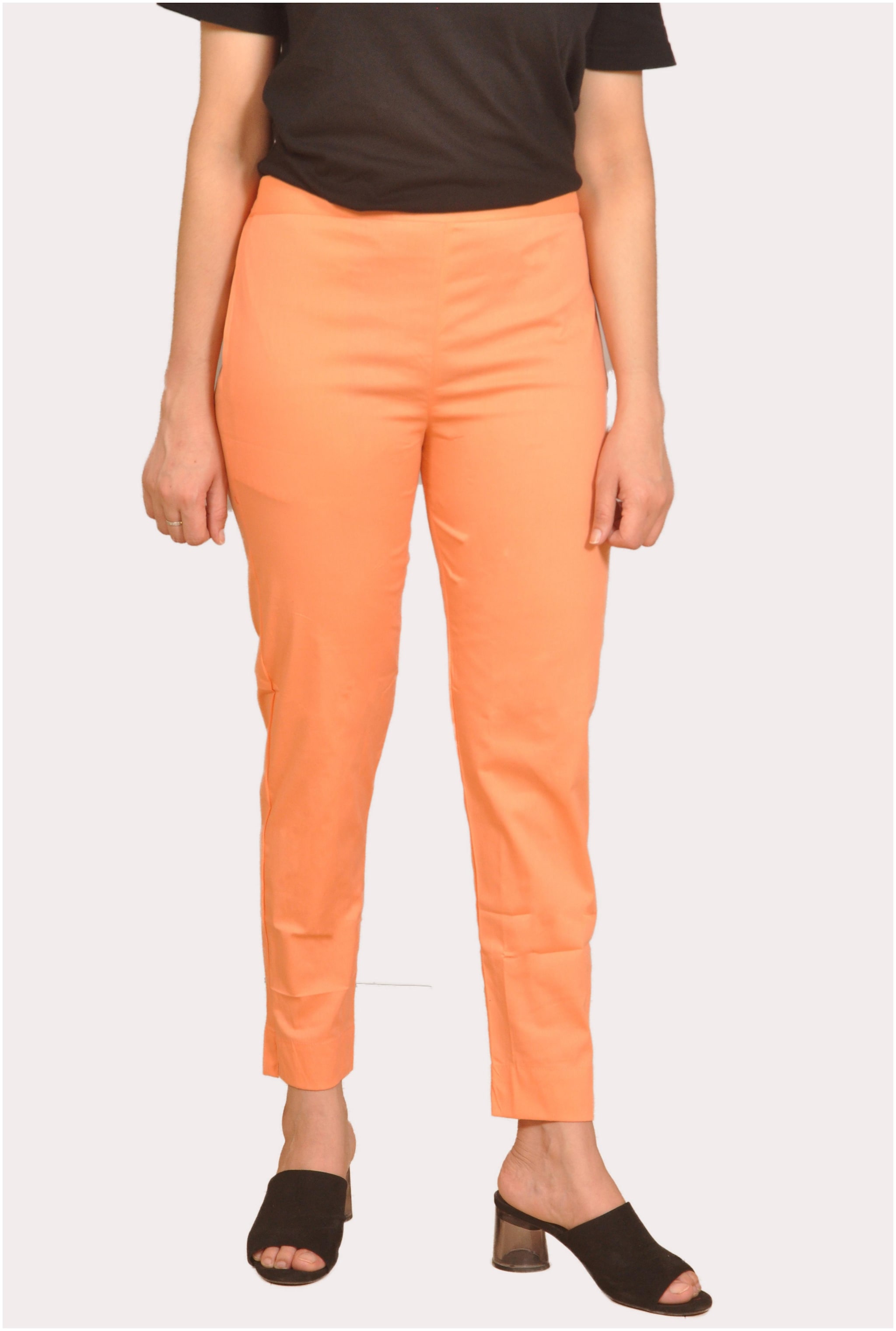 

Chinmaya Womens Casual Solid Lycra Slim Fit Regular Trouser Pant With 2 Side Pocket (Peach)
