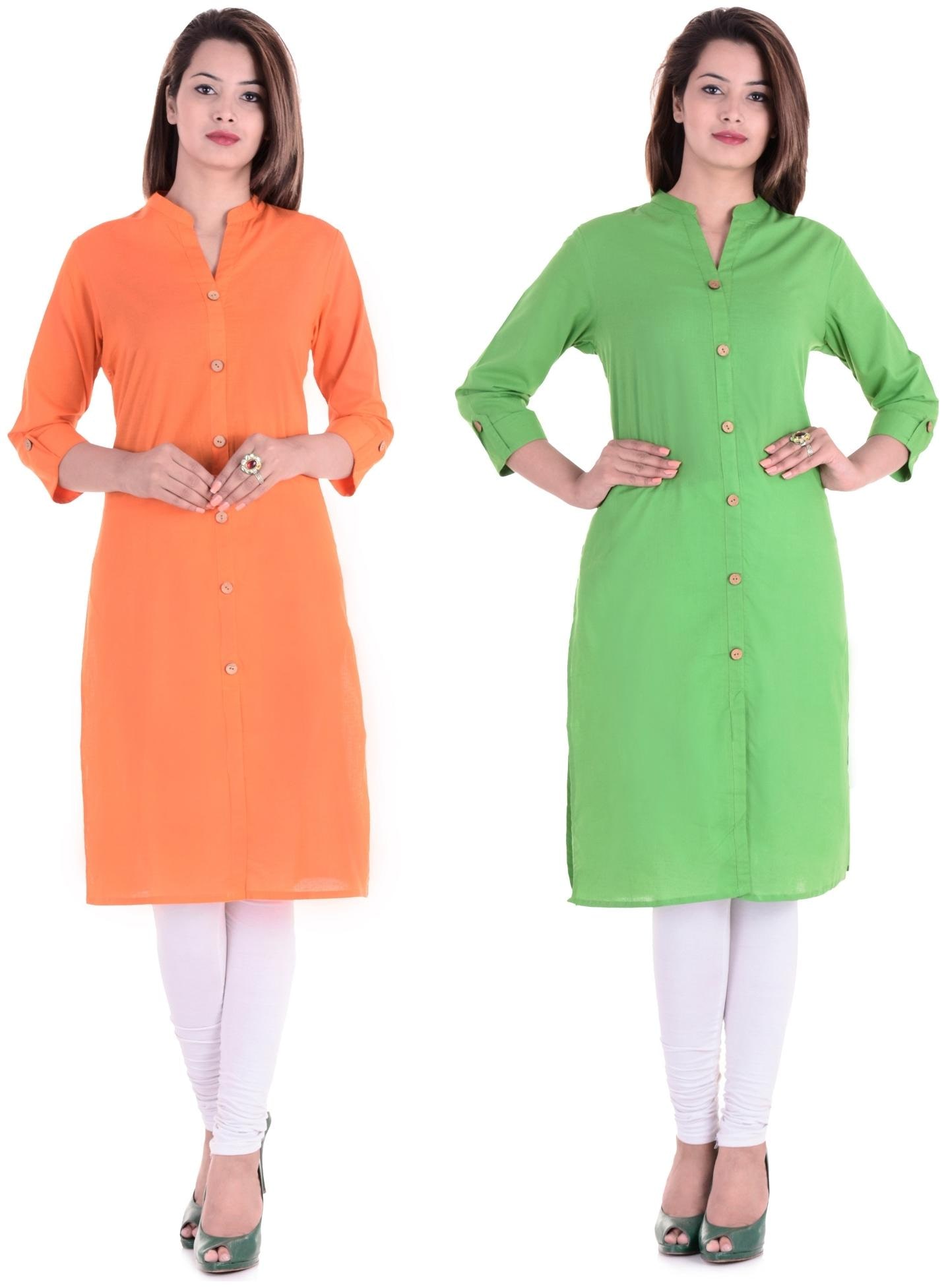 

CHINMAYA Women Orange Green Solid Straight Kurti