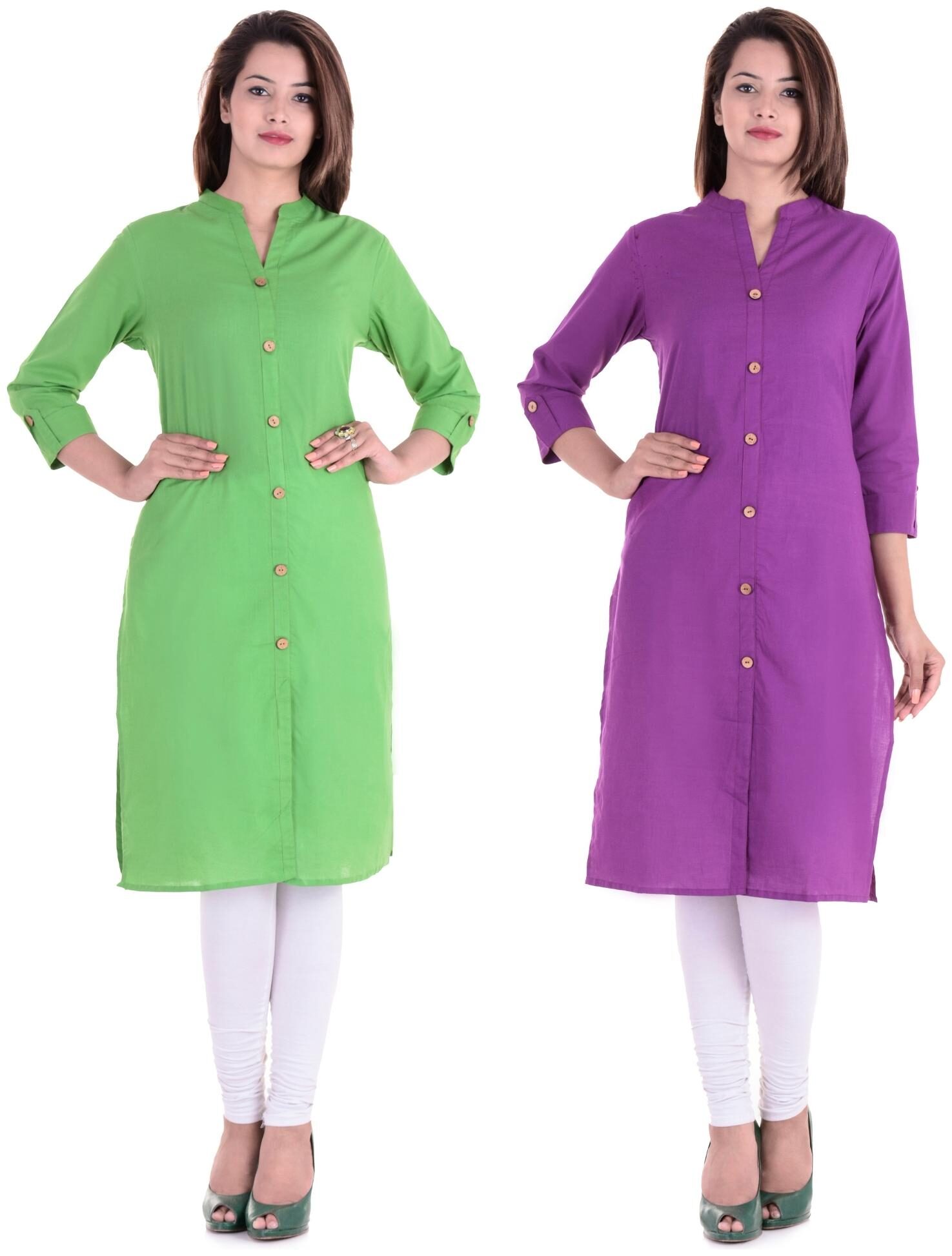 

CHINMAYA Women Green Purple Solid Straight Kurti
