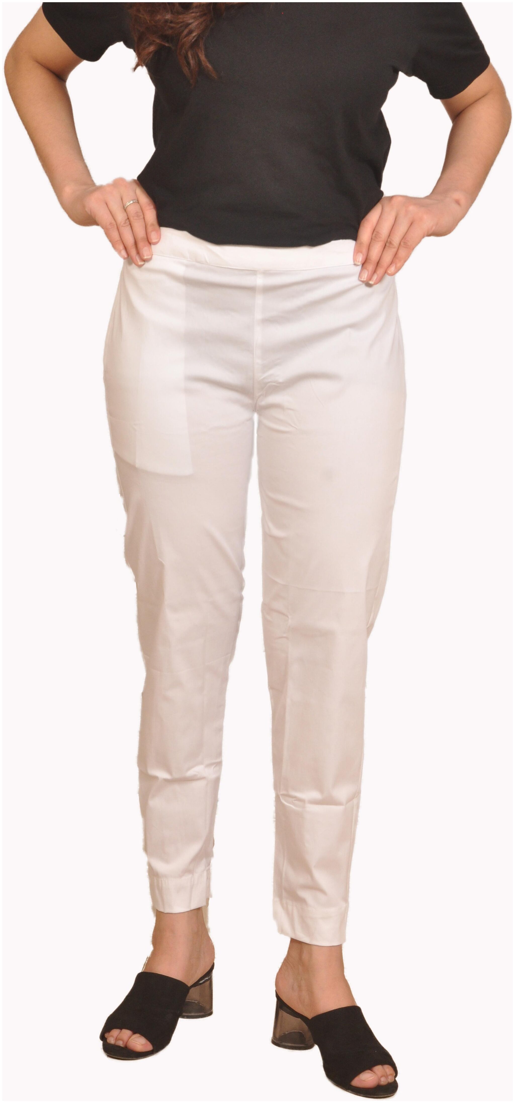 

Chinmaya Womens Casual Solid Lycra Slim Fit Regular Trouser Pant With 2 Side Pocket (White)