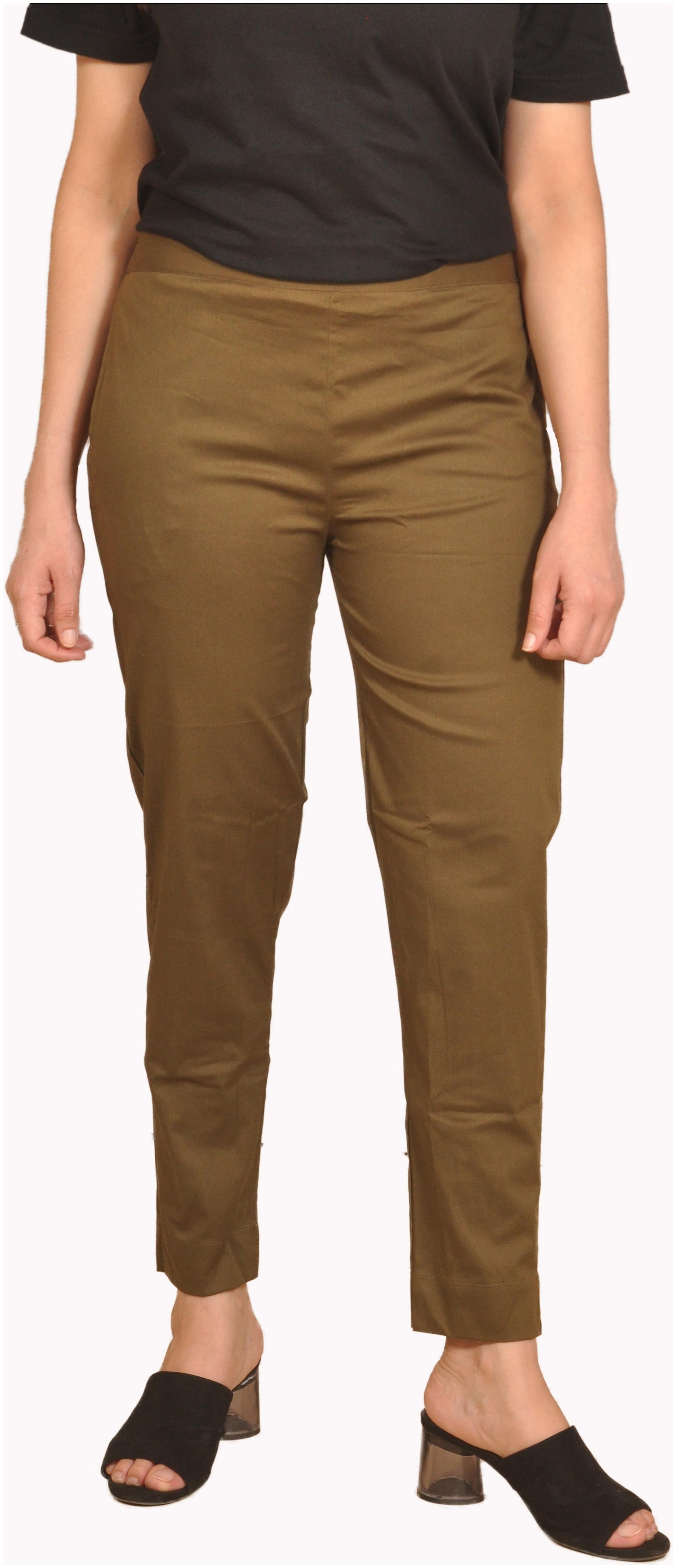 

Chinmaya Womens Casual Solid Lycra Slim Fit Regular Trouser Pant With 2 Side Pocket (Olive)