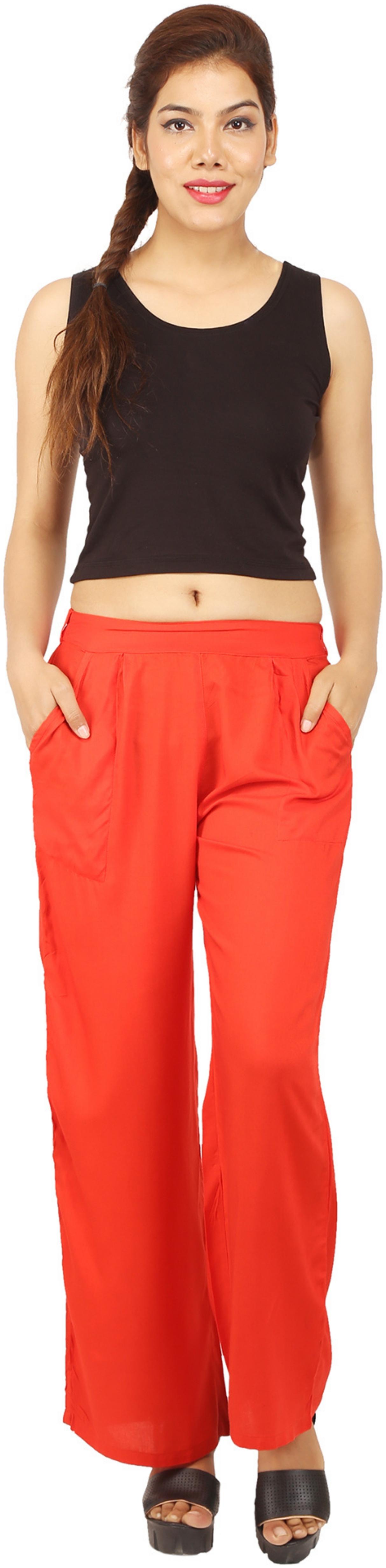 

CHINMAYA Orange Solid Straight Palazzo