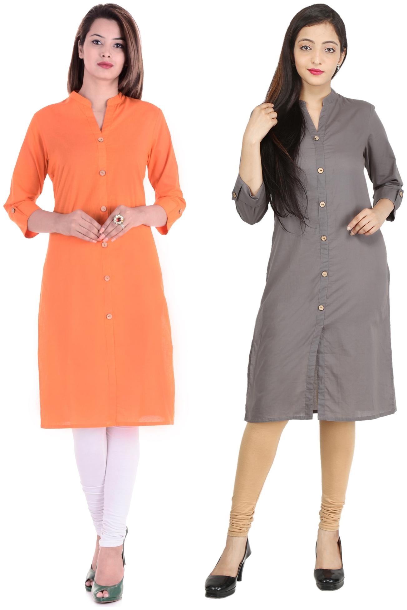 

CHINMAYA Women Orange Grey Solid Straight Kurti