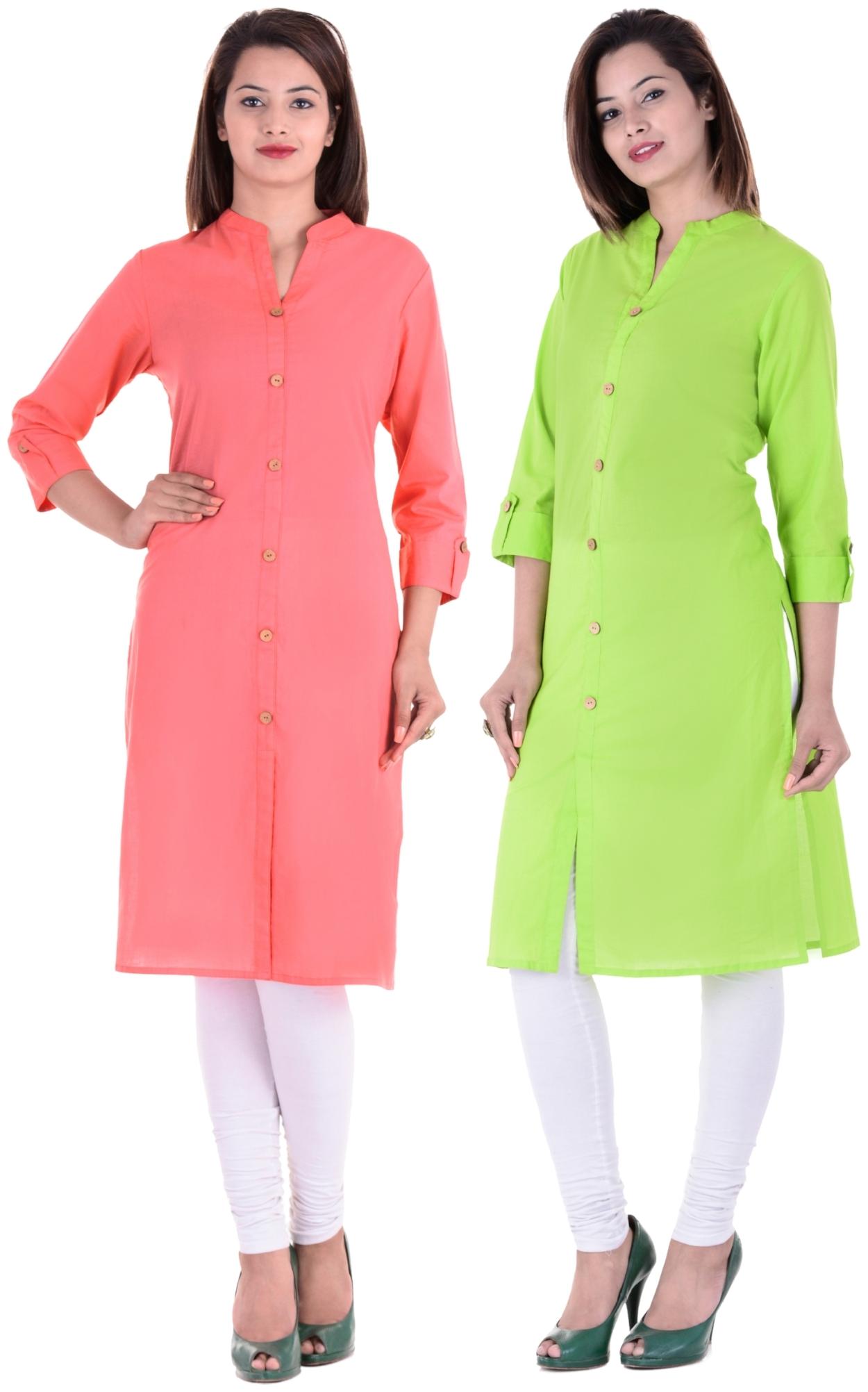 

CHINMAYA Women Pink Green Solid Straight Kurti