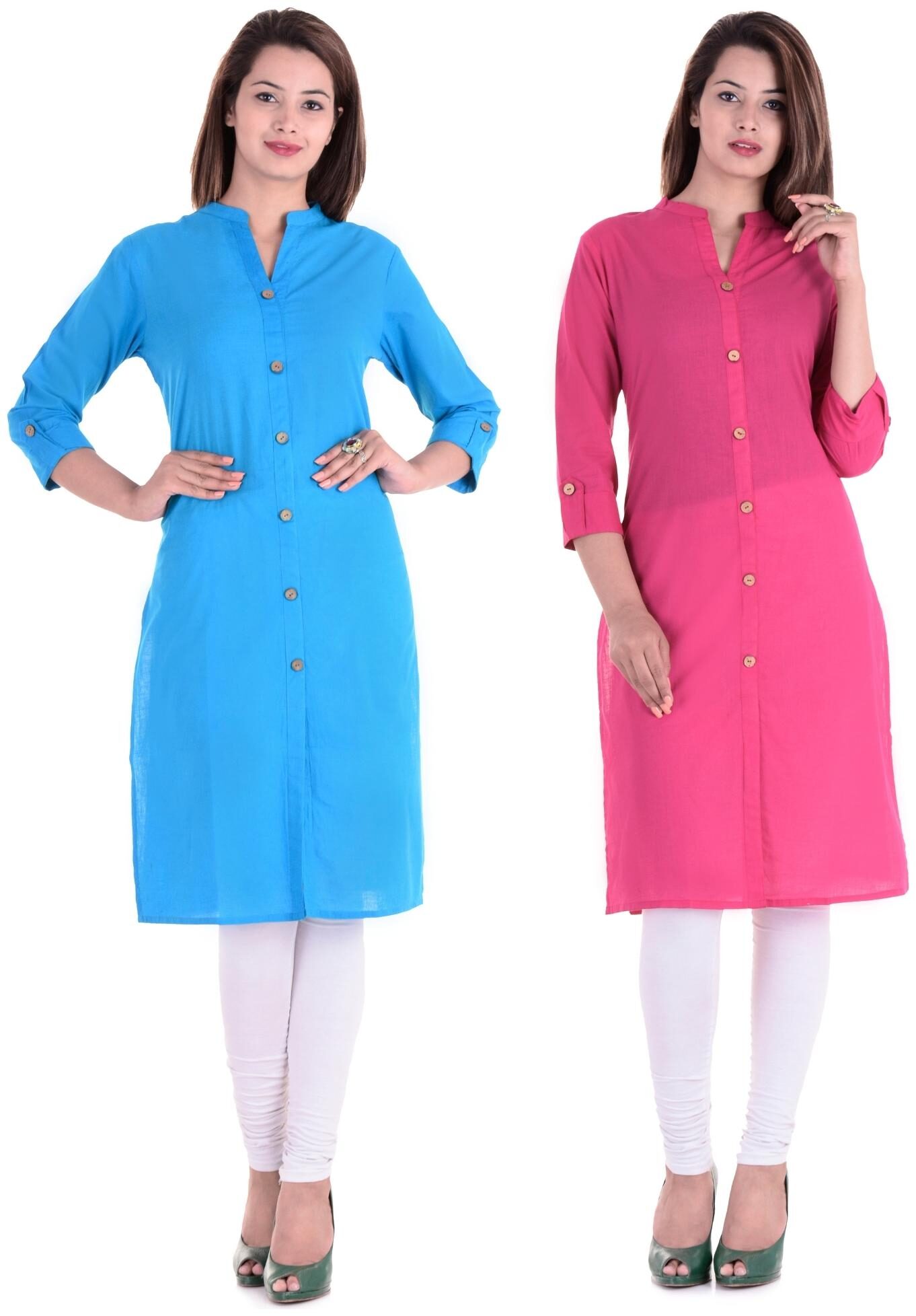 

CHINMAYA Women Blue Pink Solid Straight Kurti