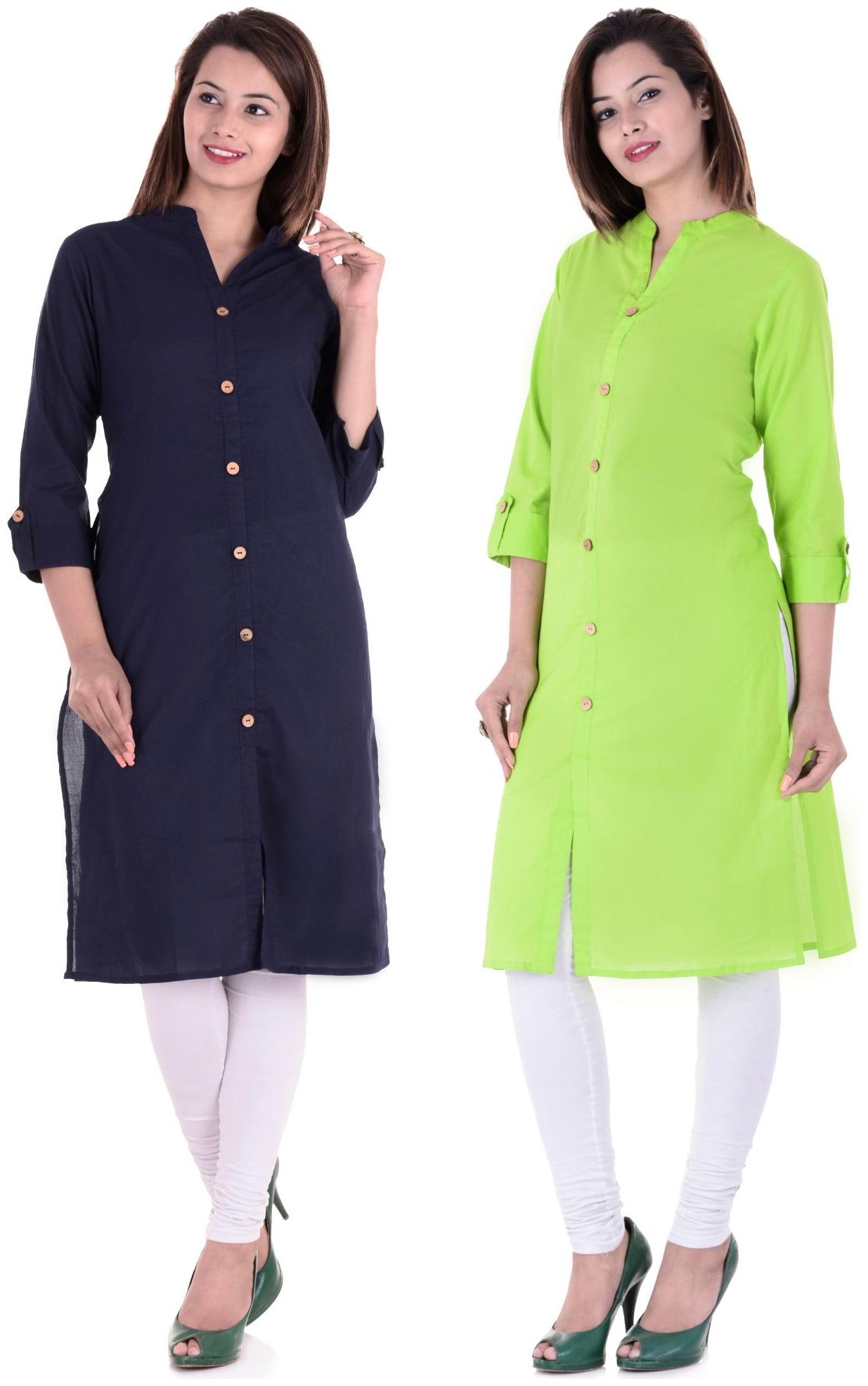 

CHINMAYA Women Navy Blue Green Solid Straight Kurti