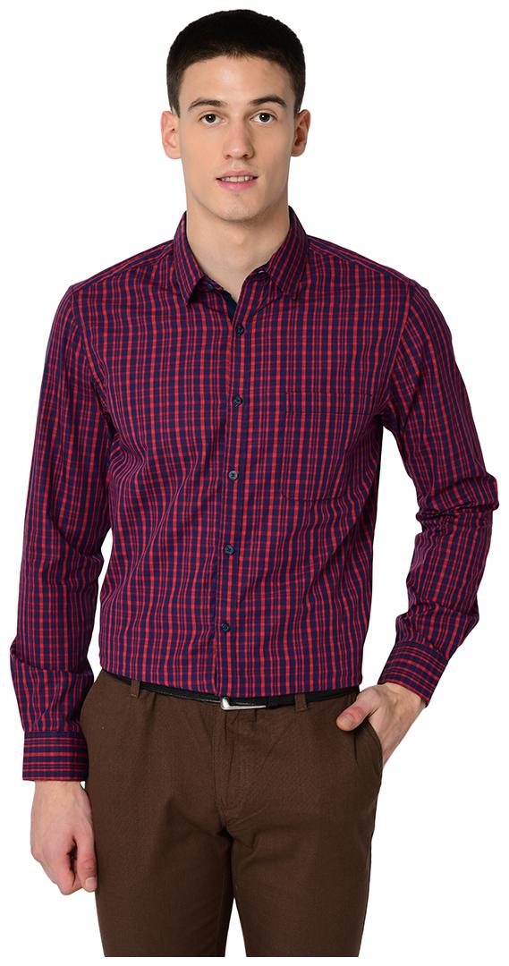 

Chlorophile Men Maroon Blue Checked Regular Fit Casual Shirt