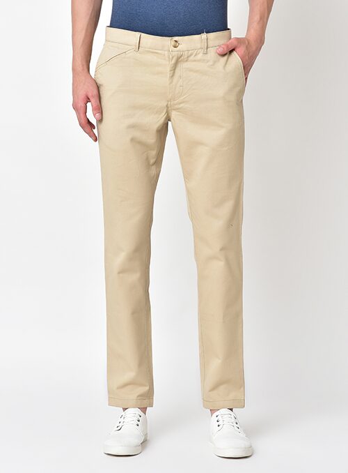 

Chlorophile Men Solid Straight Fit Formal Trouser - Beige