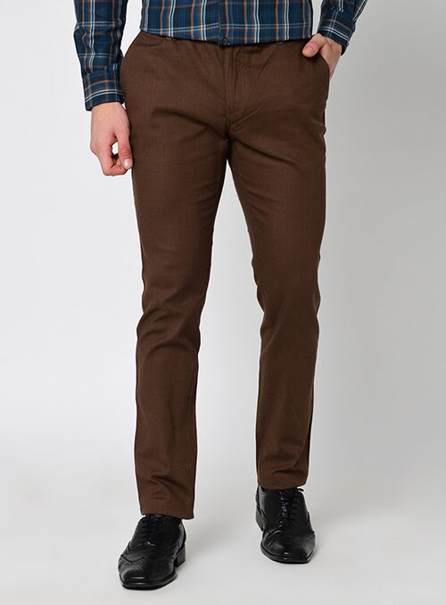 

Chlorophile Men Solid Straight Fit Formal Trouser - Brown