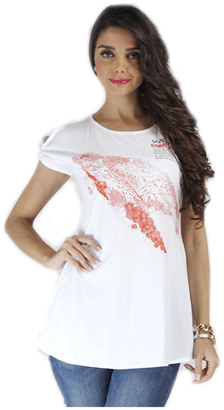 

Chlorophile Women White Regular fit Round neck Cotton T shirt