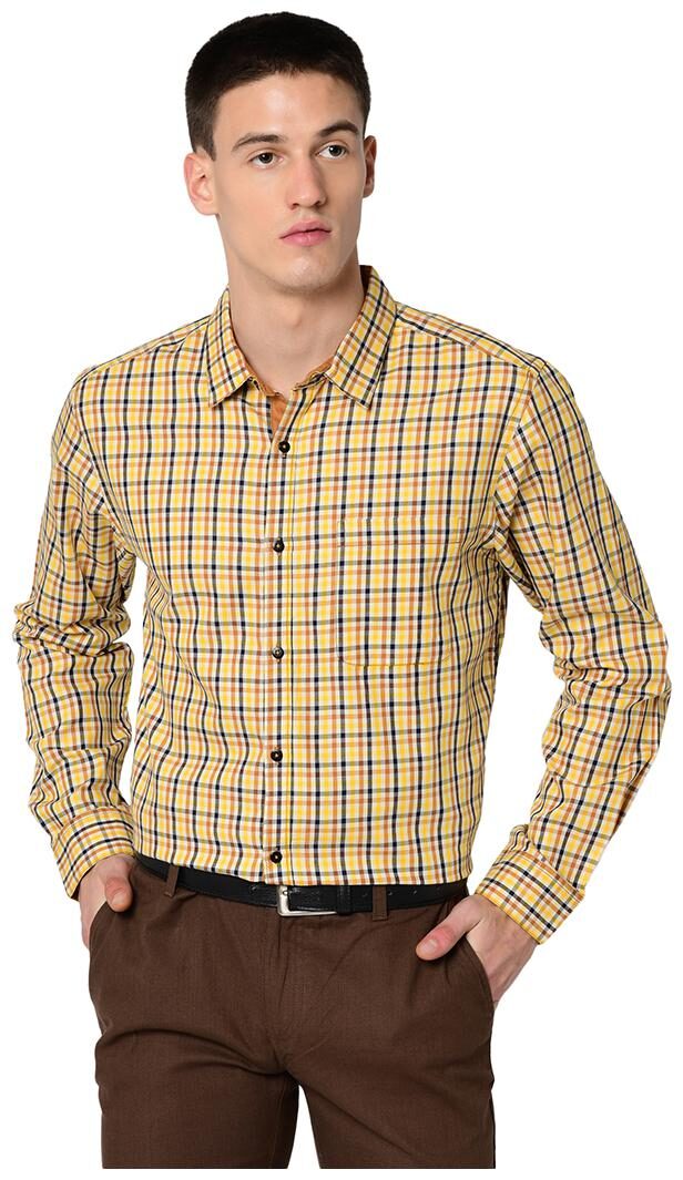 

Chlorophile Men Yellow Checked Regular Fit Casual Shirt