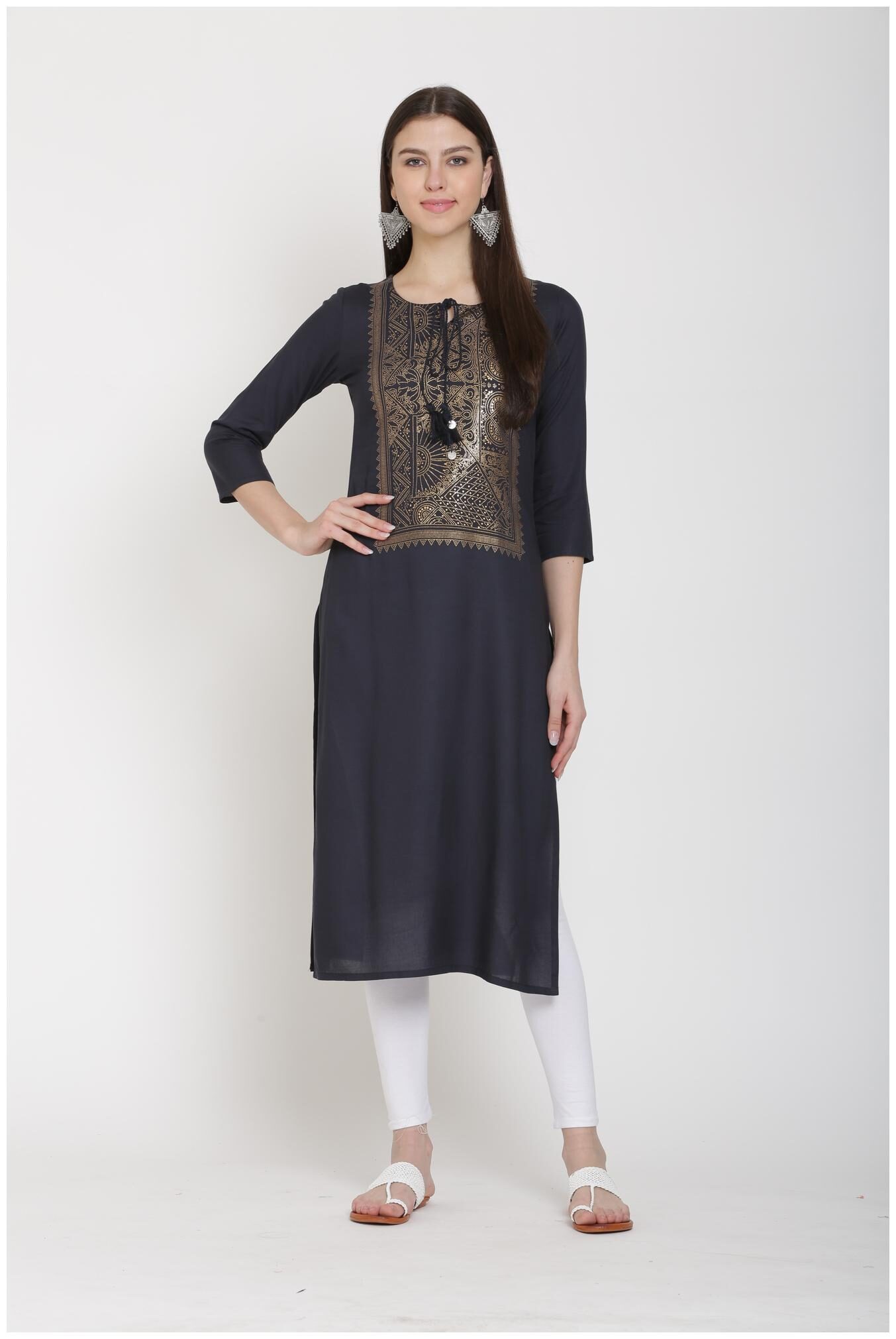 

CHRISTEENA Women Grey Printed Straight Kurta