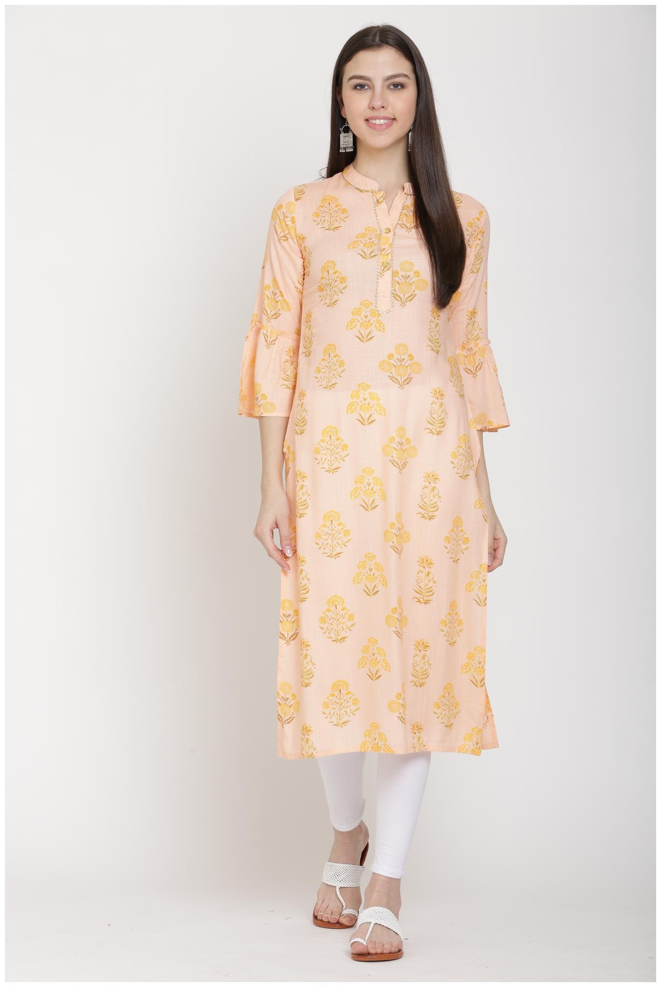 

CHRISTEENA Women Orange Printed Straight Kurta