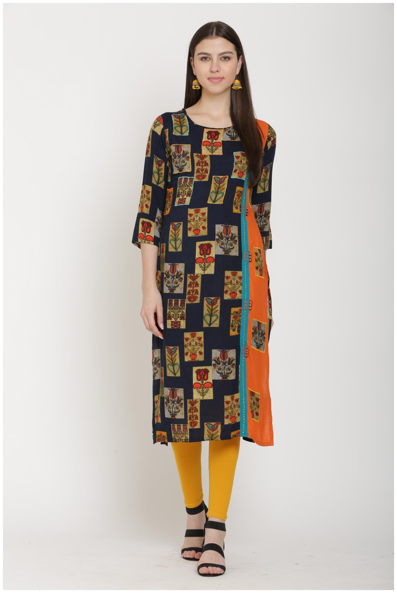 

CHRISTEENA Women Orange Printed Straight Kurta