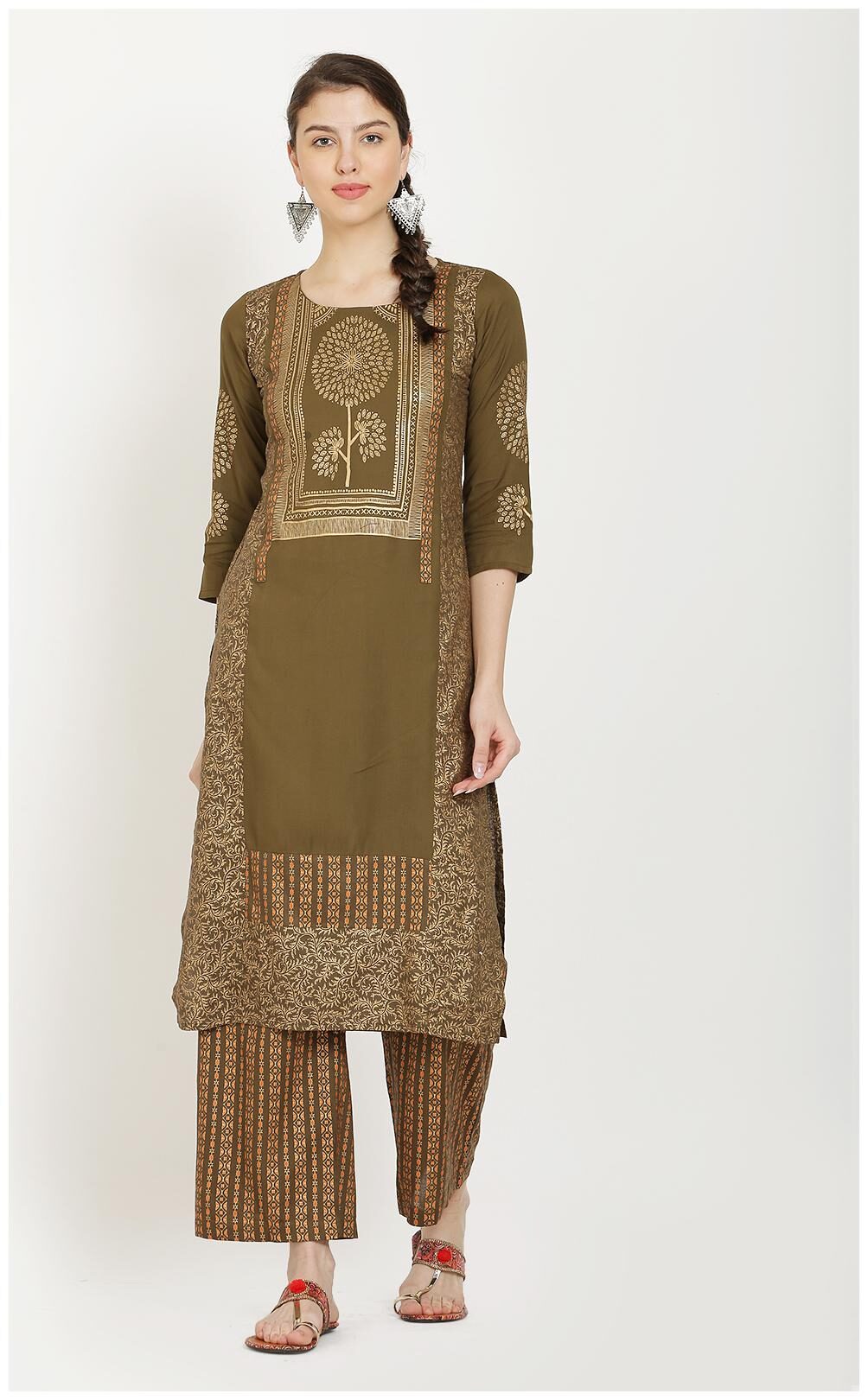 

CHRISTEENA Rayon Printed Kurta With Palazzo Green