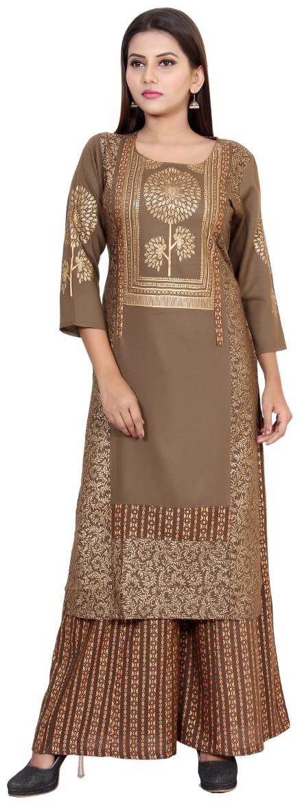 

CHRISTEENA Women Brown Printed Straight Kurta With Palazzo