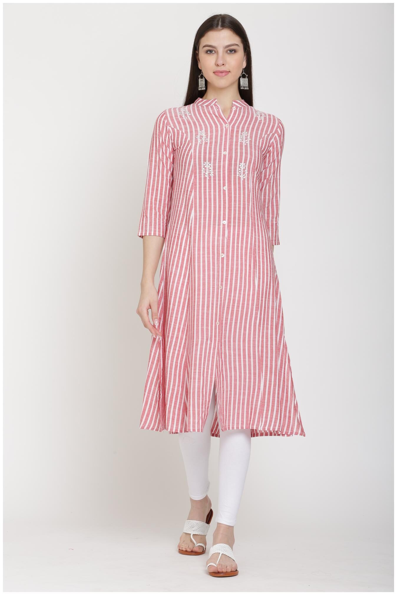 

CHRISTEENA Women Pink Striped Straight Kurta