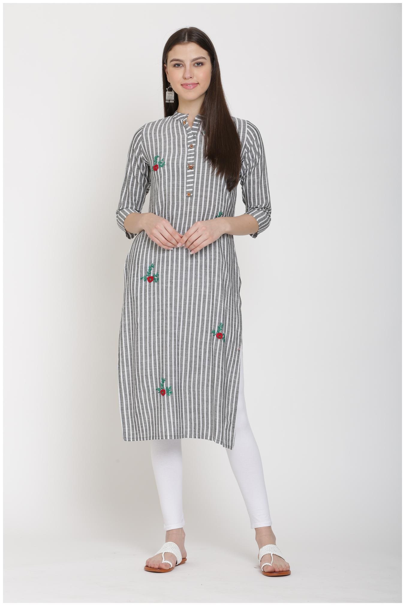 

CHRISTEENA Women Grey Striped Straight Kurta