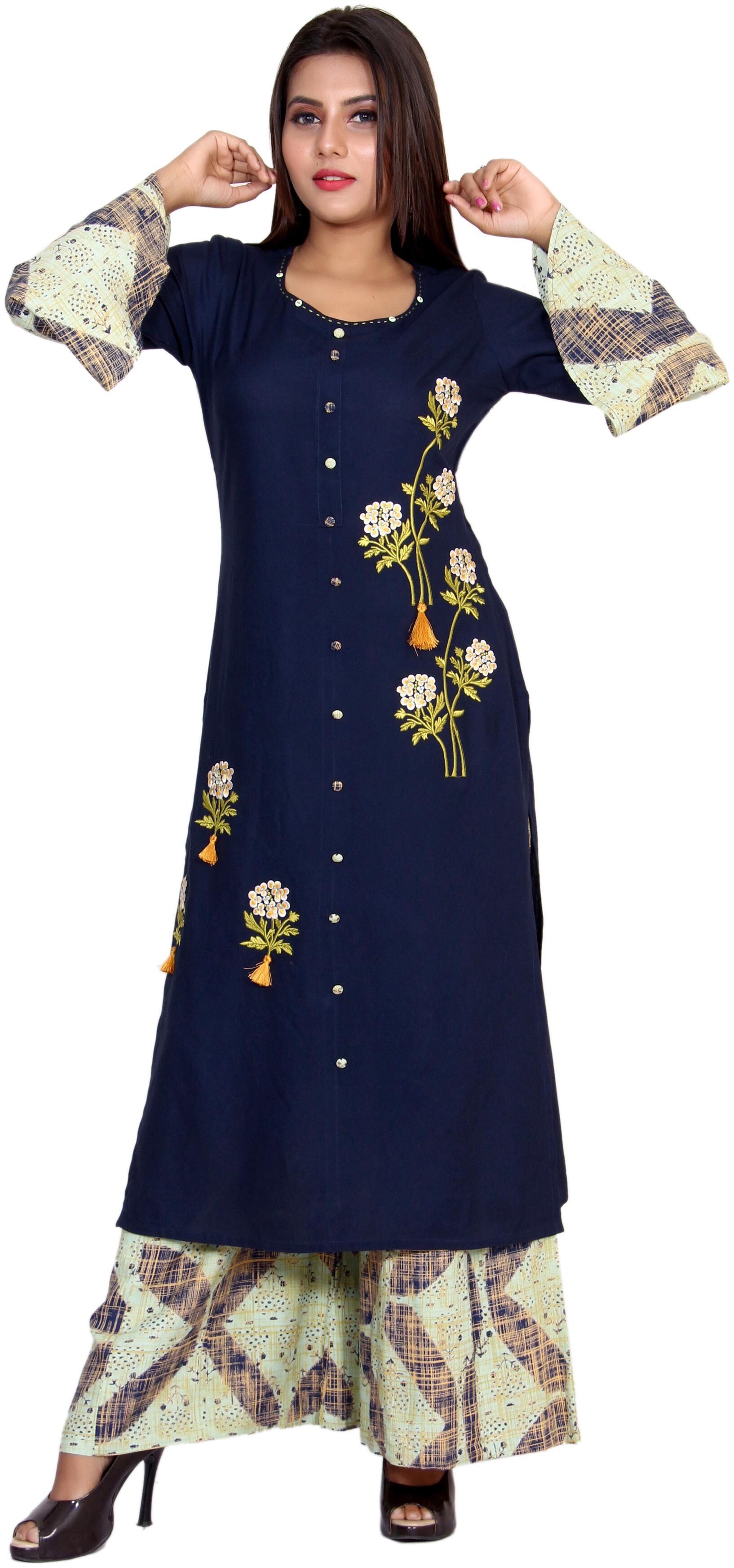 

CHRISTEENA Women Rayon Embroidery Straight Kurta With Palazzo Multi