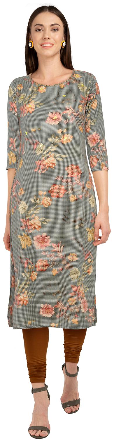 

CHRISTEENA Women Grey Embroidered Straight Kurta