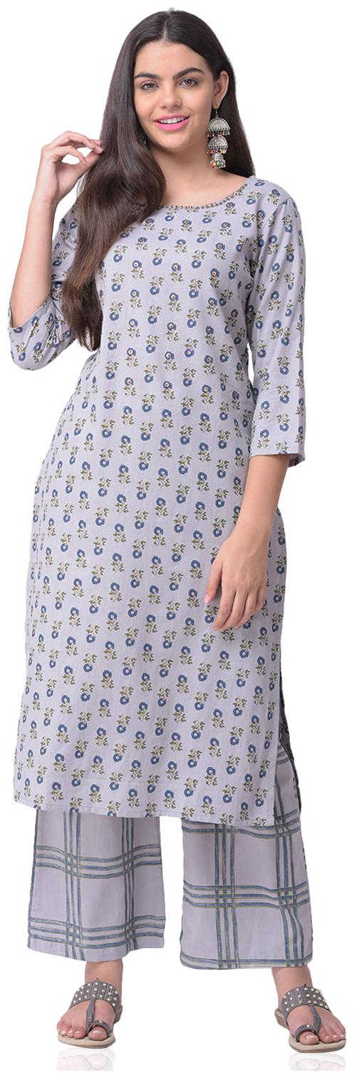 

CHRISTEENA Women Grey Printed Straight Kurta With Palazzo