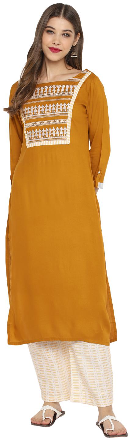 

Christeena Women Rayon Stitched Suits Kurta With Palazzo Set (Mustard)