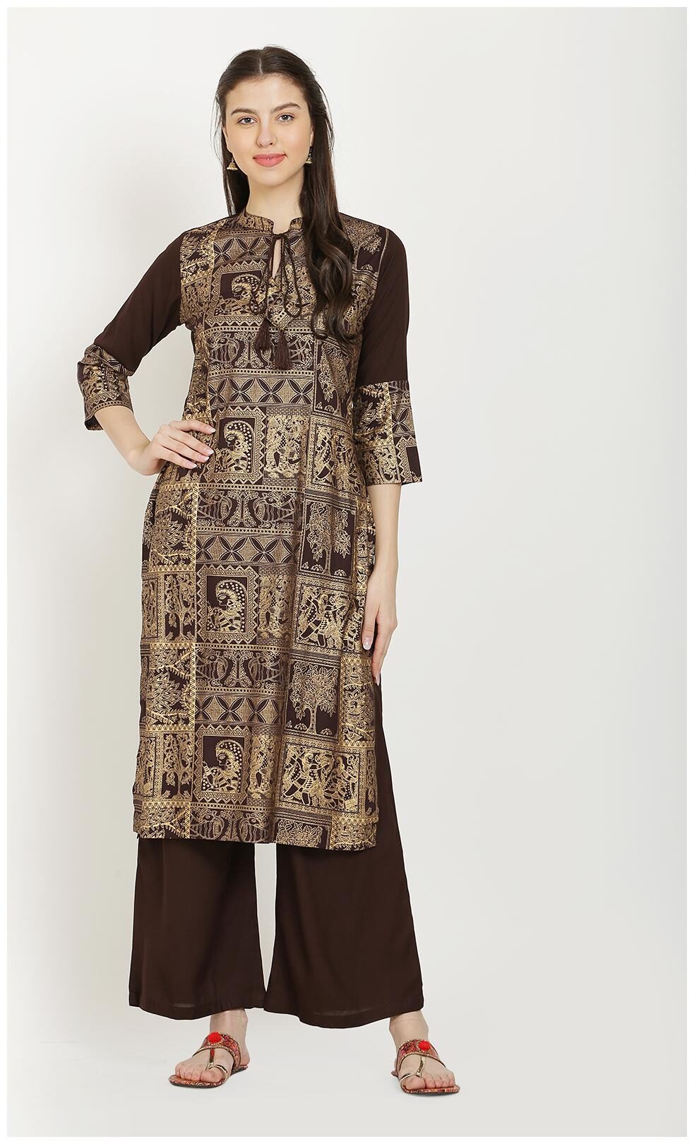 

CHRISTEENA Women Rayon Straight Stitched Suits Brown color