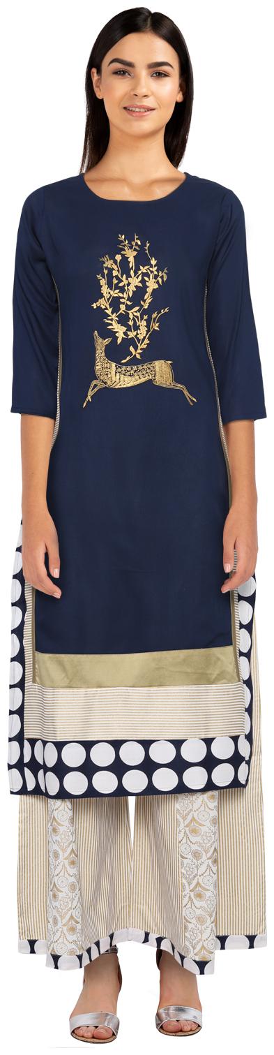 

CHRISTEENA Women Viscose Rayon Embroidered Kurta Blue