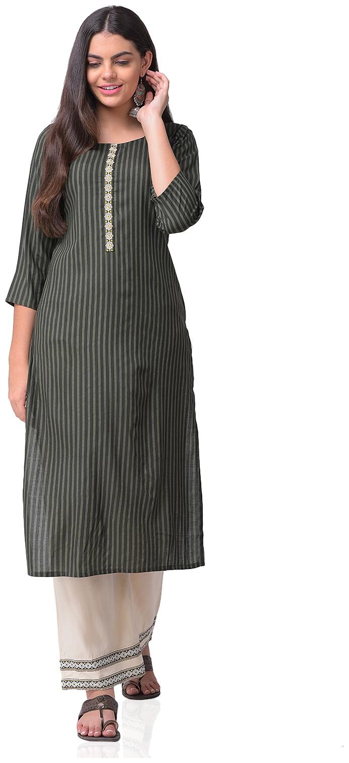 

CHRISTEENA Women Green White Printed Straight Kurta With Palazzo