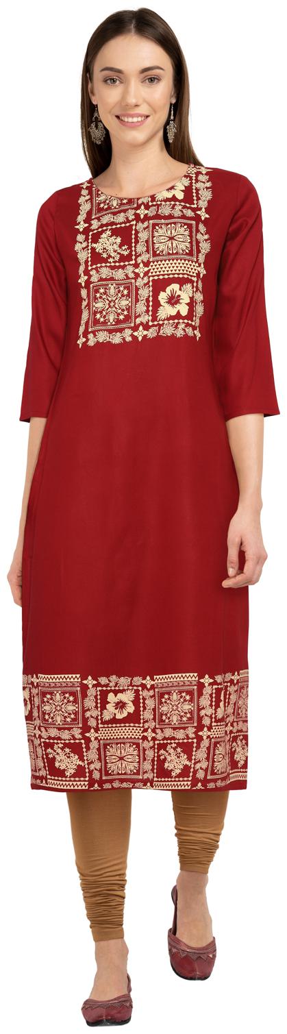 

CHRISTEENA Women Red Floral Straight Kurta