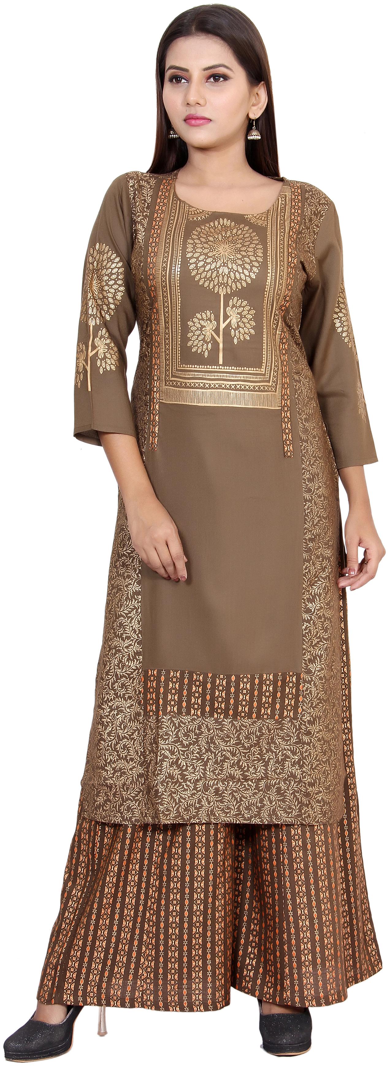 

CHRISTEENA Women Brown Printed Straight Kurta With Palazzo
