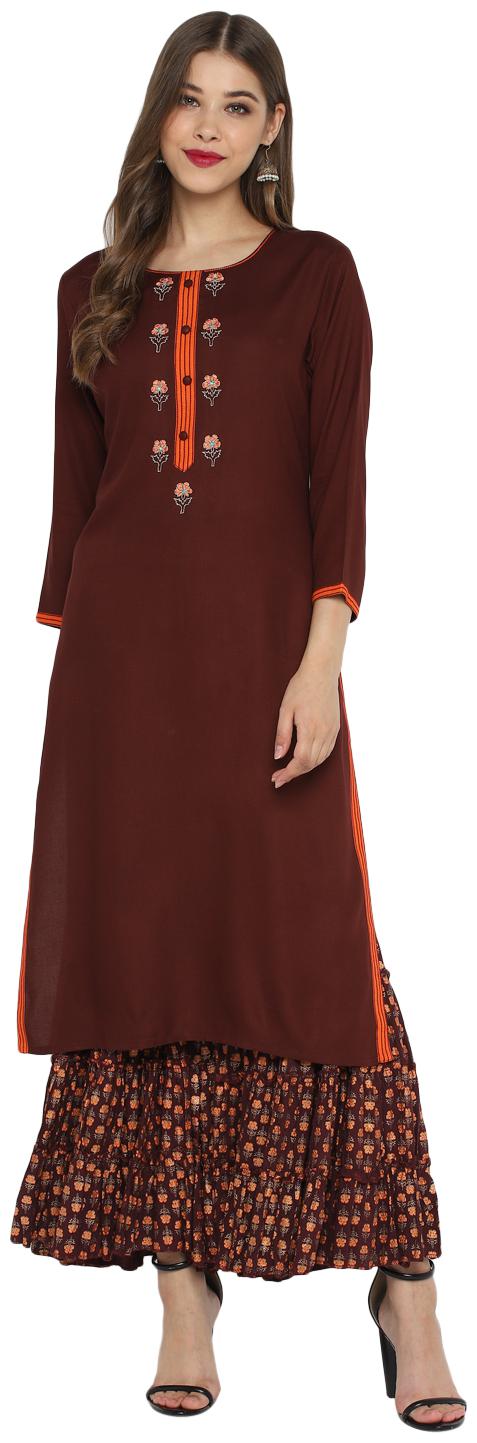 

Christeena Women Rayon Stitched Suits Kurta With Sharara Set (Maroon)