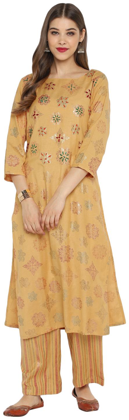 

Christeena Women Rayon Stitched Suits Kurta With Palazzo Set (Mustard)