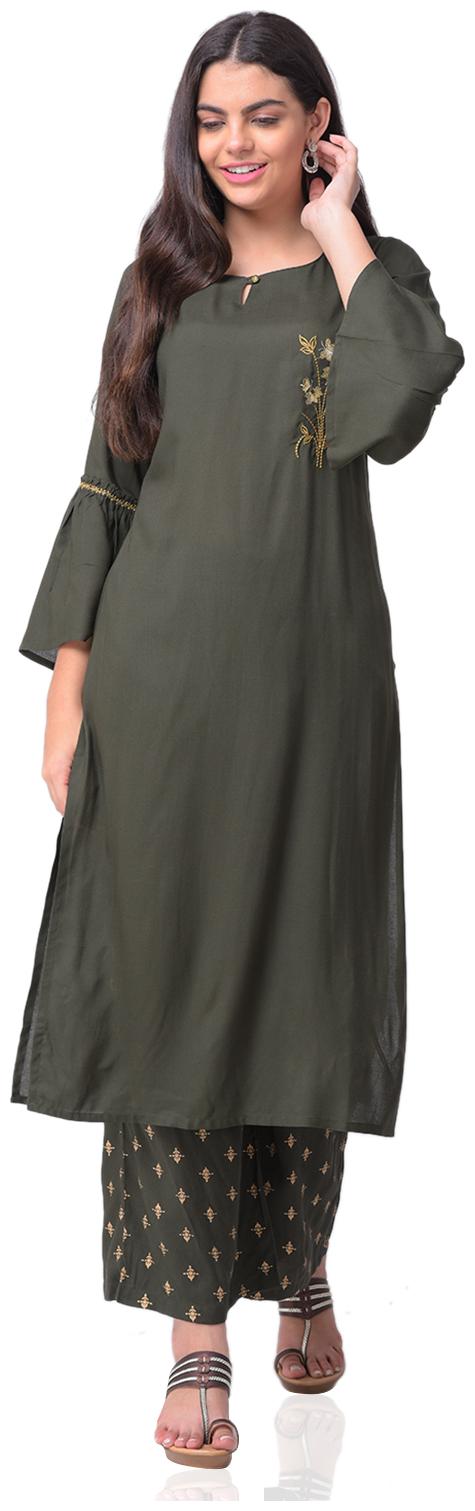 

CHRISTEENA Women Rayon Straight Kurta With Palazzo Green color