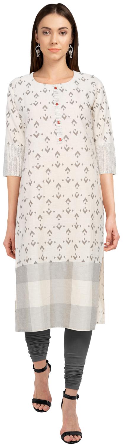 

CHRISTEENA Women White Printed Straight Kurta