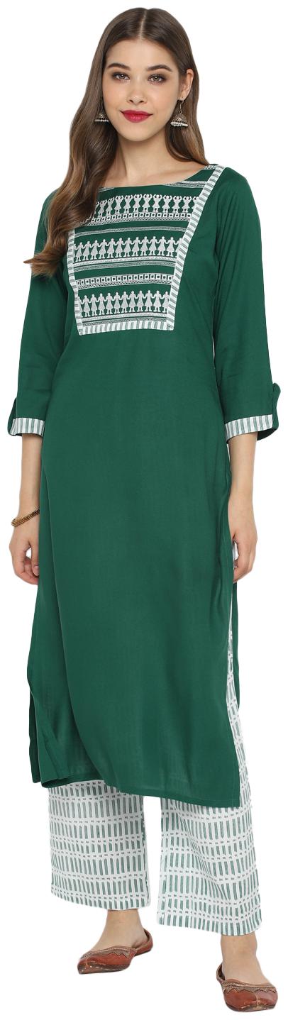 

Christeena Women Rayon Stitched Suits Kurta With Palazzo Set (Green)