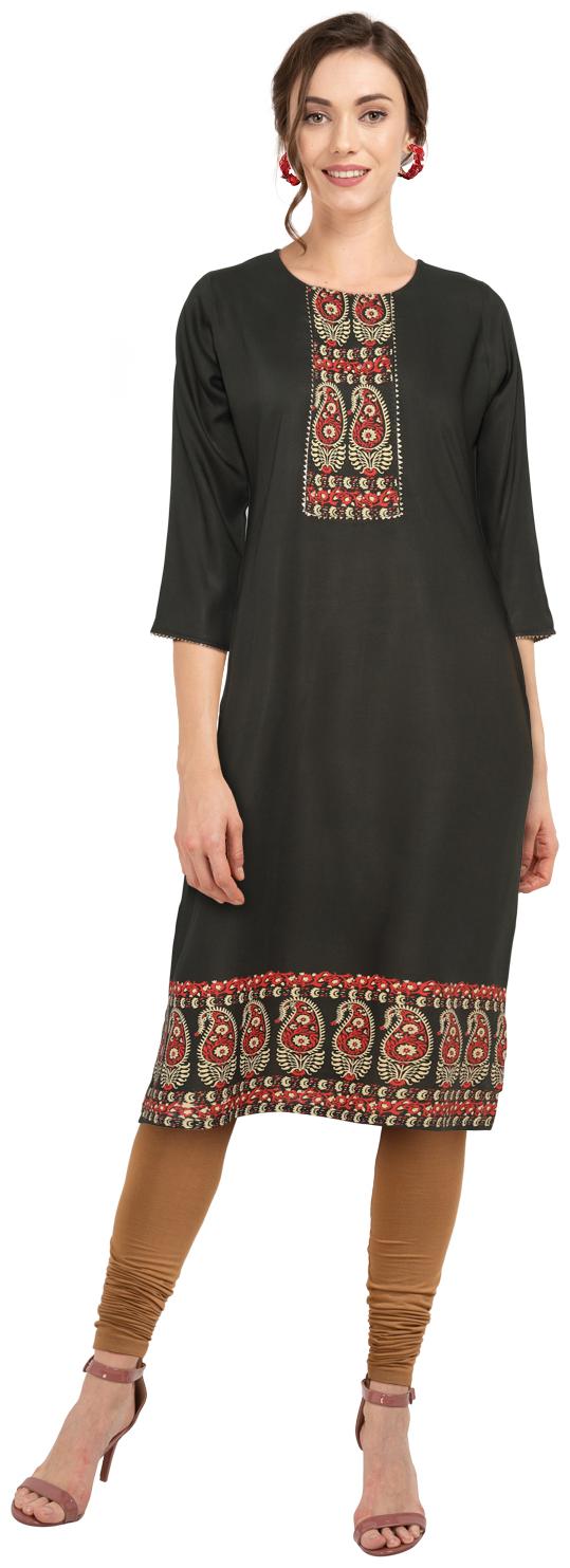 

CHRISTEENA Women Green Floral Straight Kurta