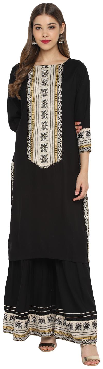 

Christeena Women Rayon Stitched Suits Kurta With Sharara Set (Black)