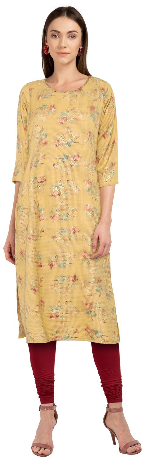 

CHRISTEENA Women Beige Embroidered Straight Kurta
