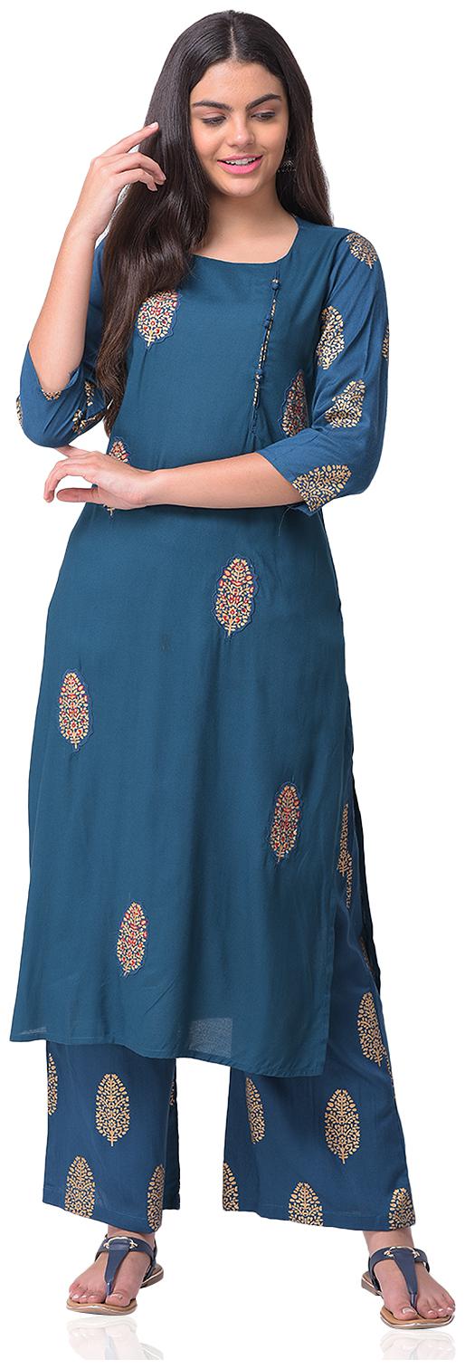 

CHRISTEENA Women Rayon Straight Kurta With Palazzo Blue color