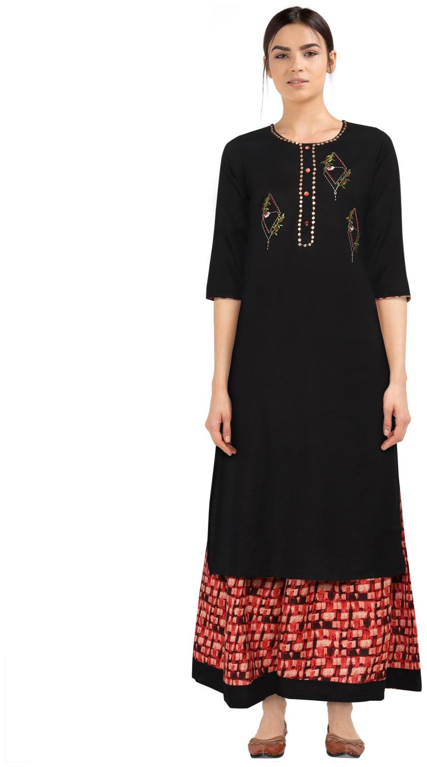 

CHRISTEENA Women Viscose Rayon Embroidered Kurta Black