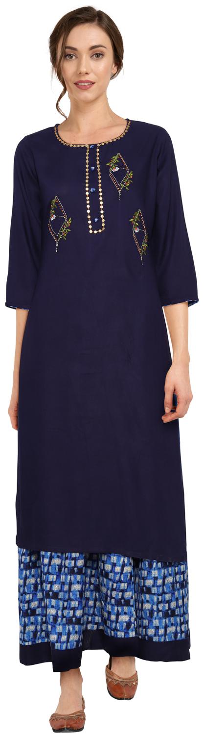 

CHRISTEENA Women Viscose Rayon Embroidered Kurta Blue