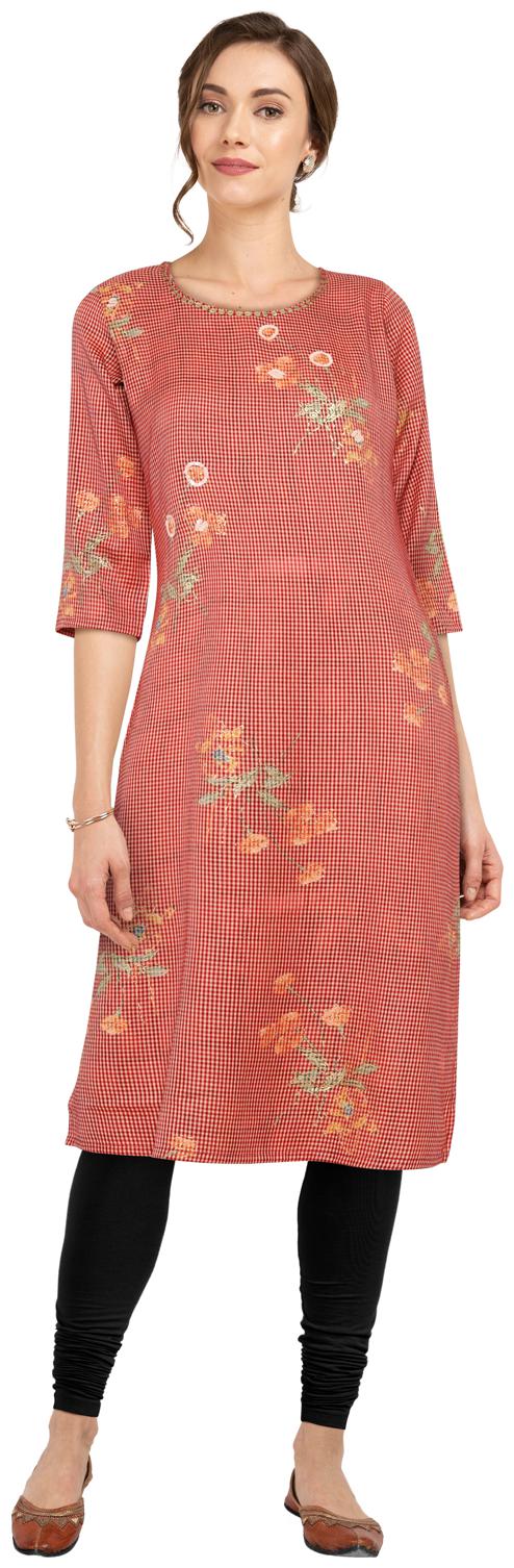 

CHRISTEENA Women Red Embroidered Straight Kurta