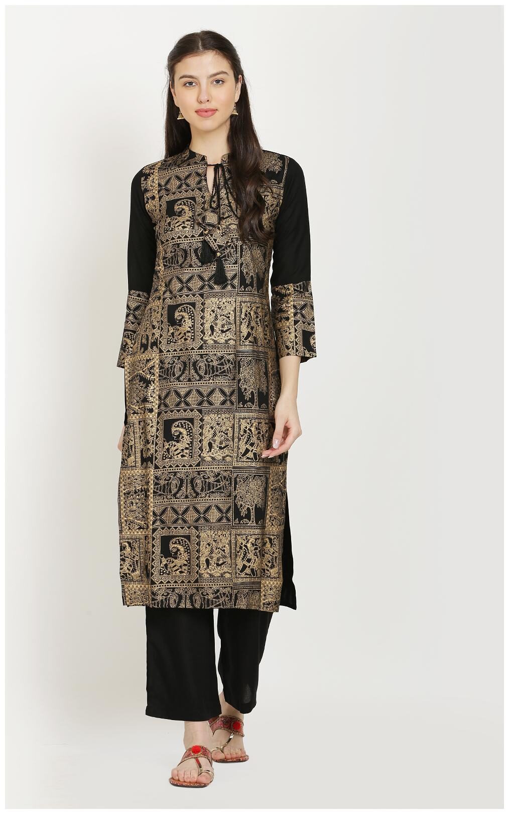 

CHRISTEENA Women Rayon Straight Stitched Suits Black color