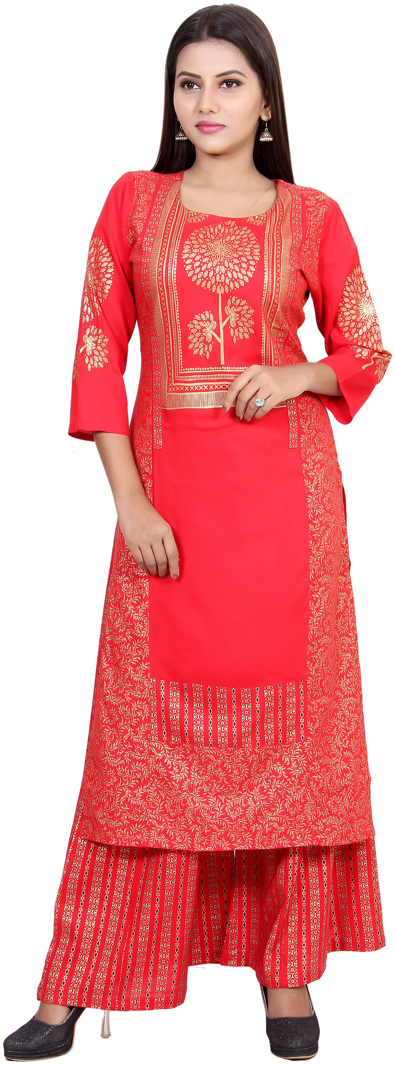 

CHRISTEENA Women Pink Printed Straight Kurta With Palazzo