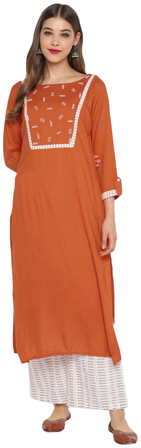 

Christeena Women Rayon Stitched Suits Kurta With Palazzo Set (Orange)
